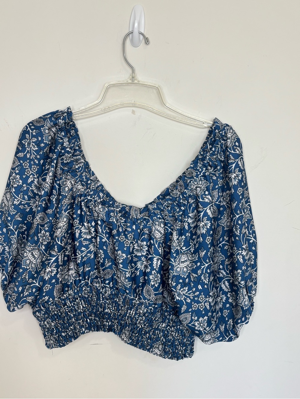 BN8 Bohemian Blue Floral‎ Smocked Peasant Topo - Picture 5 of 6
